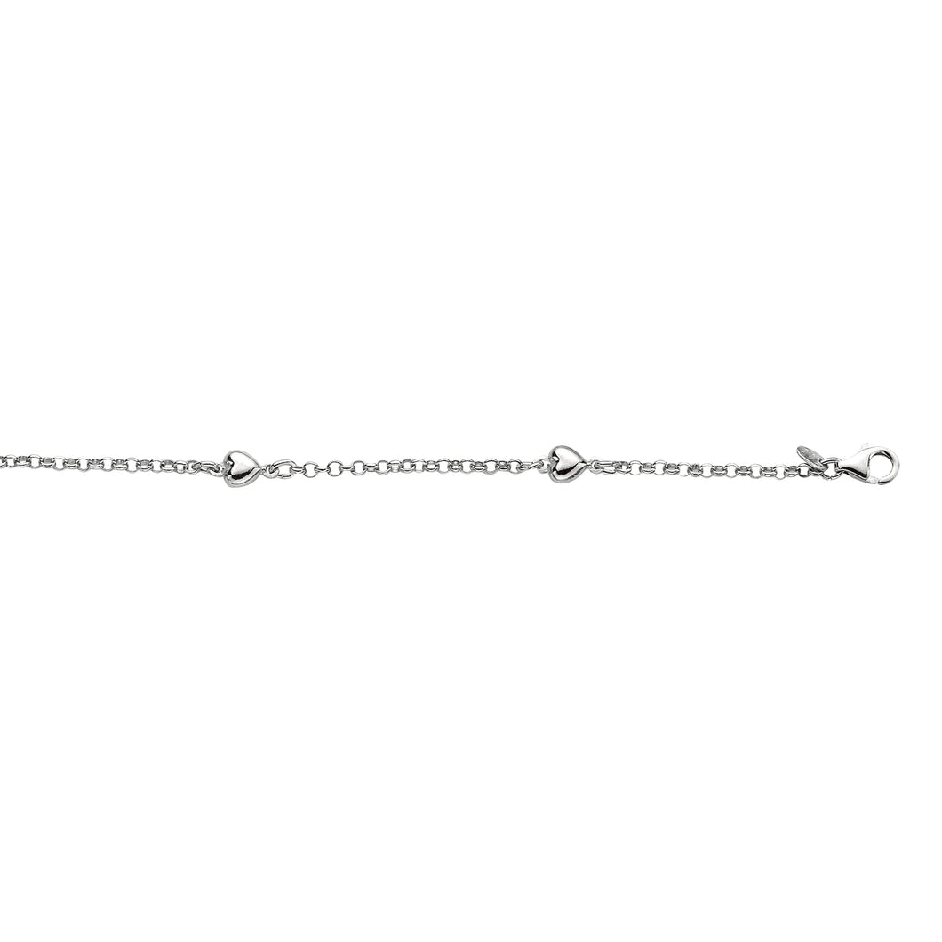 Silver Puffy Heart Station Anklet