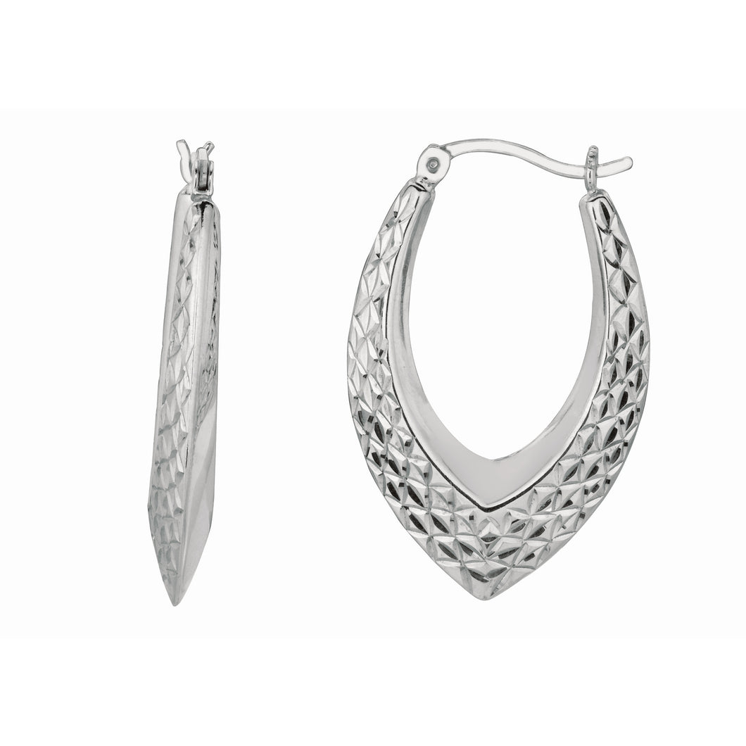 Silver Reversible V Shape Diamond Cut Hoop Earring