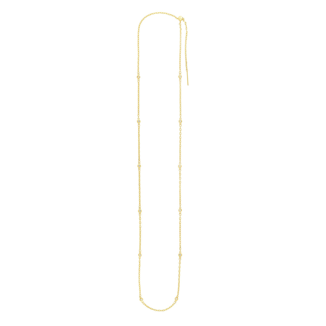 14K Gold 3mm Endless Adjustable .24ct Diamond Cable Chain