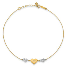 Load image into Gallery viewer, 14K Two-tone Diamond-cut Puffed Hearts MOM 10in Plus 1in ext Anklet
