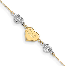 Load image into Gallery viewer, 14K Two-tone Diamond-cut Puffed Hearts MOM 10in Plus 1in ext Anklet
