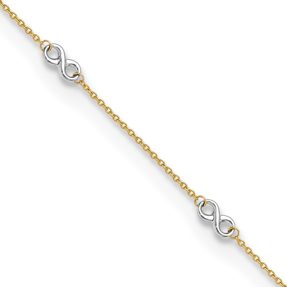 14K Two-tone Polished Infinity 9in Plus 1 in ext. Anklet