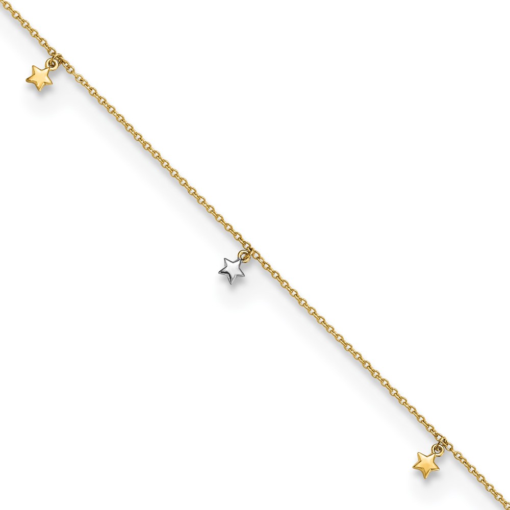 14K Two-tone Polished Diamond-cut Stars 9in Plus 1 in ext. Anklet