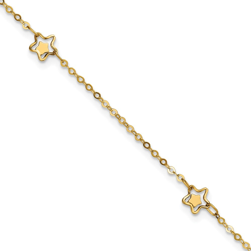 14K Polished Star 9in Plus 1in ext Anklet