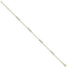 Load image into Gallery viewer, 14K Two-tone Polished Diamond-cut Beaded 9in Plus 1 in ext. Anklet

