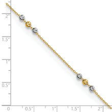 Load image into Gallery viewer, 14K Two-tone Polished Diamond-cut Beaded 9in Plus 1 in ext. Anklet
