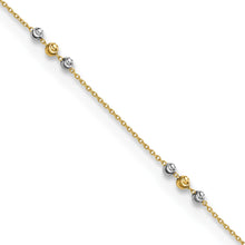 Load image into Gallery viewer, 14K Two-tone Polished Diamond-cut Beaded 9in Plus 1 in ext. Anklet
