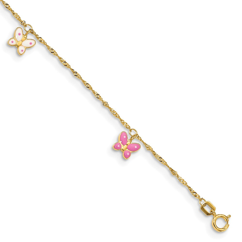 14k Enameled Butterfly 9in Plus 1in Ext Anklet