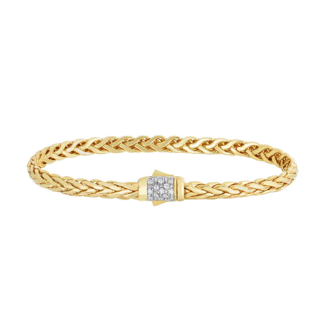 14K Gold Woven Diamond Pave Lock Bracelet
