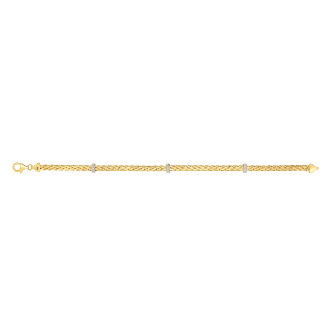 14K Gold Woven Stationed Diamond Bracelet