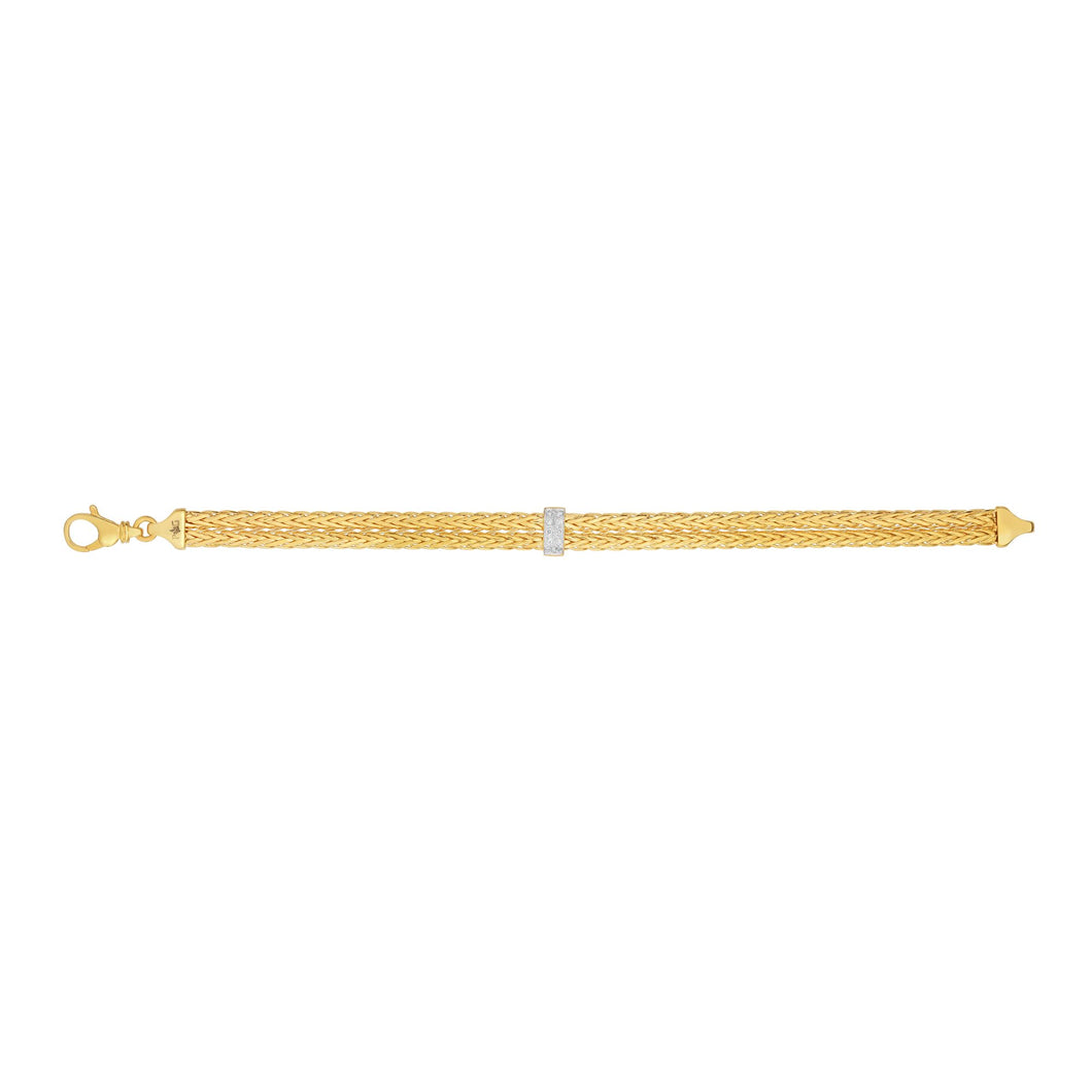 14K Gold Woven Layered Stationed Diamond Bracelet