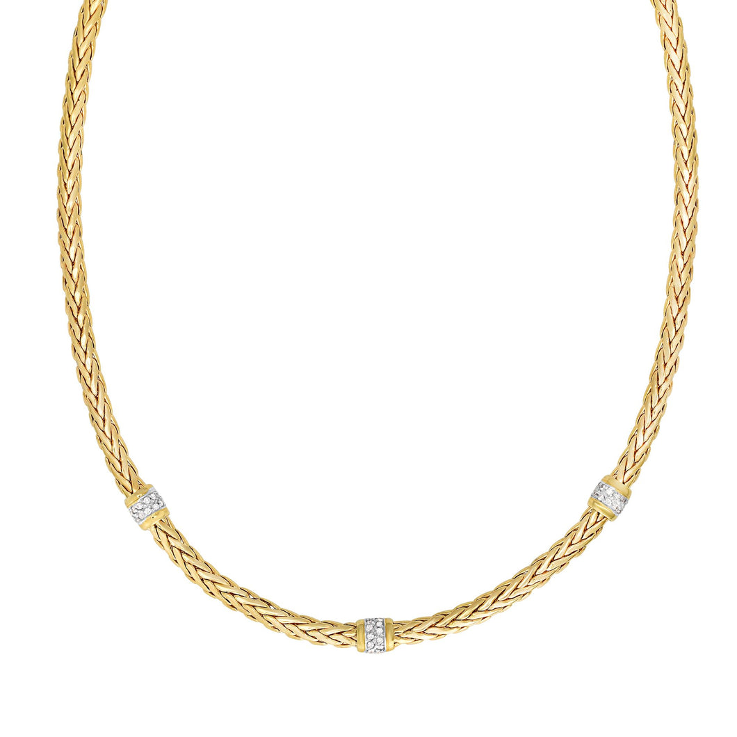 14K Gold Woven Diamond Station Necklace