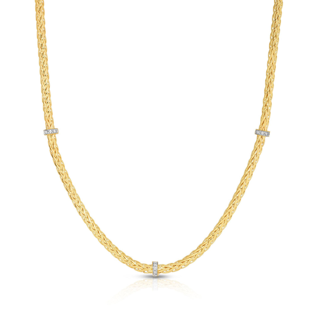 14K Gold Woven Stationed Diamond Necklace