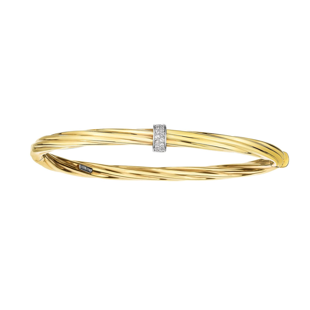 14K Gold Italian Cable Diamond Rondel Hinged Bangle