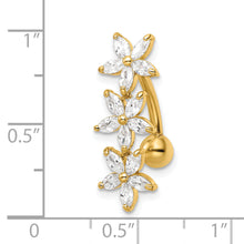 Load image into Gallery viewer, 14k CZ 3 Flowers Dangle Belly Ring
