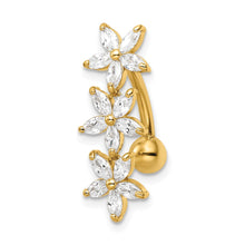 Load image into Gallery viewer, 14k CZ 3 Flowers Dangle Belly Ring
