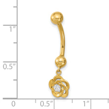 Load image into Gallery viewer, 14K 14 Gauge Dangle Flower CZ Belly/Navel Ring Body Jewelry
