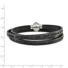 Load image into Gallery viewer, Stainless Steel Serenity Prayer Black Leather Wrap 23.5 Inch Bracelet
