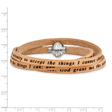 Load image into Gallery viewer, Stainless Steel Serenity Prayer Tan Leather Wrap 21 Inch Bracelet
