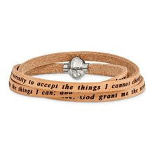 Load image into Gallery viewer, Stainless Steel Serenity Prayer Tan Leather Wrap 23.5 Inch Bracelet
