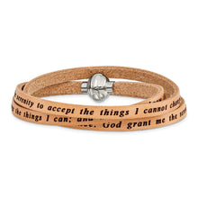 Load image into Gallery viewer, Stainless Steel Serenity Prayer Tan Leather Wrap 22.25 Inch Bracelet
