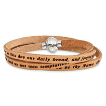 Load image into Gallery viewer, Stainless Steel Lord&#39;s Prayer Tan Leather Wrap 23.5 Inch Bracelet
