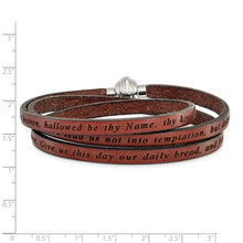 Load image into Gallery viewer, Stainless Steel Lord&#39;s Prayer Brown Leather Wrap 23.5 Inch Bracelet
