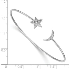 Load image into Gallery viewer, 14k White Gold Diamond Moon and Star Flexible Cuff Bangle
