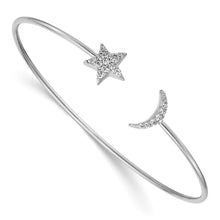 Load image into Gallery viewer, 14k White Gold Diamond Moon and Star Flexible Cuff Bangle
