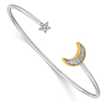 Load image into Gallery viewer, 14k Two-tone Moon w/Star Diamond Cuff Bangle
