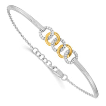 Load image into Gallery viewer, 14k Two-tone Polished Diamond Circles Bar 7in w/.5in ext Bracelet
