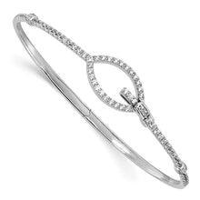 Load image into Gallery viewer, 14k White Gold Polished Diamond Oval Buckle Hinged Bangle
