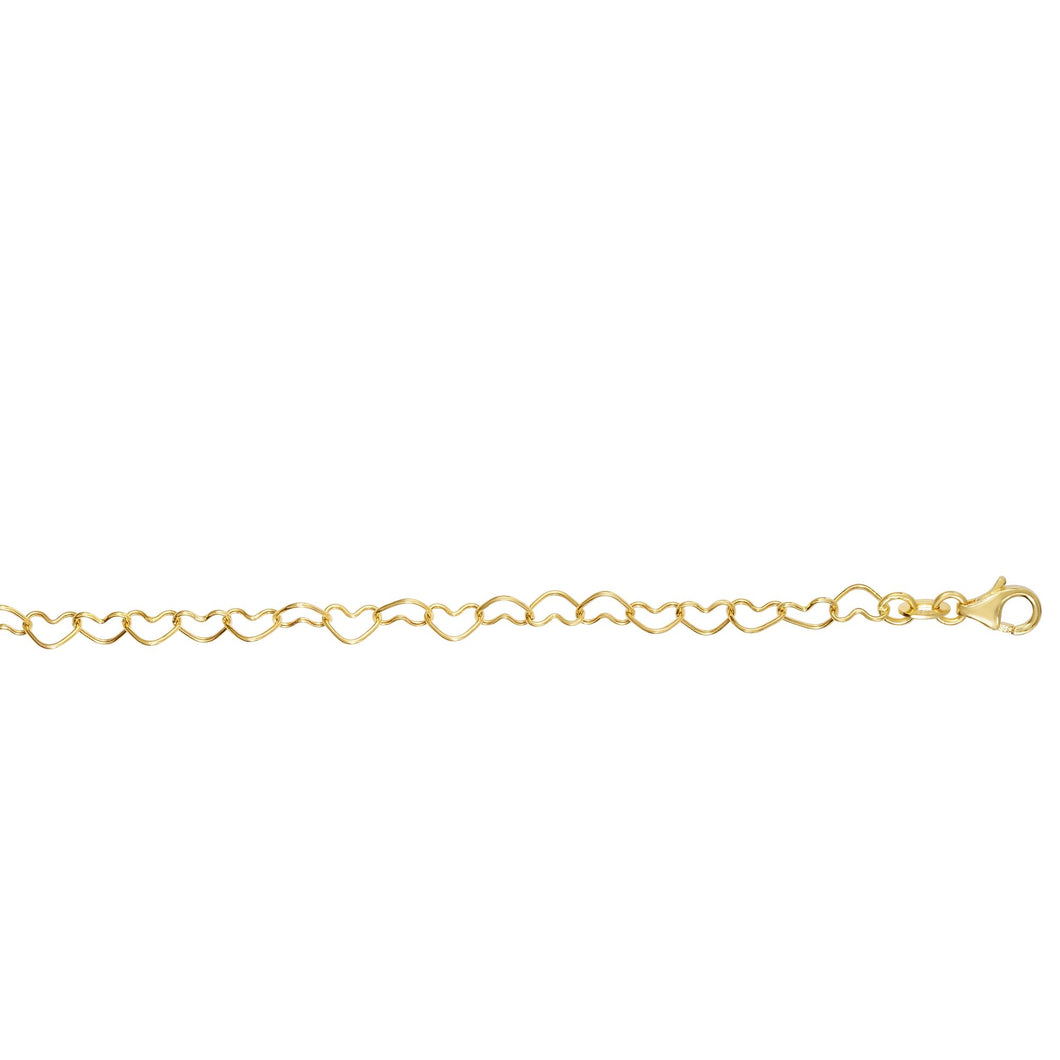 14K Gold Polished Heart Link Bracelet