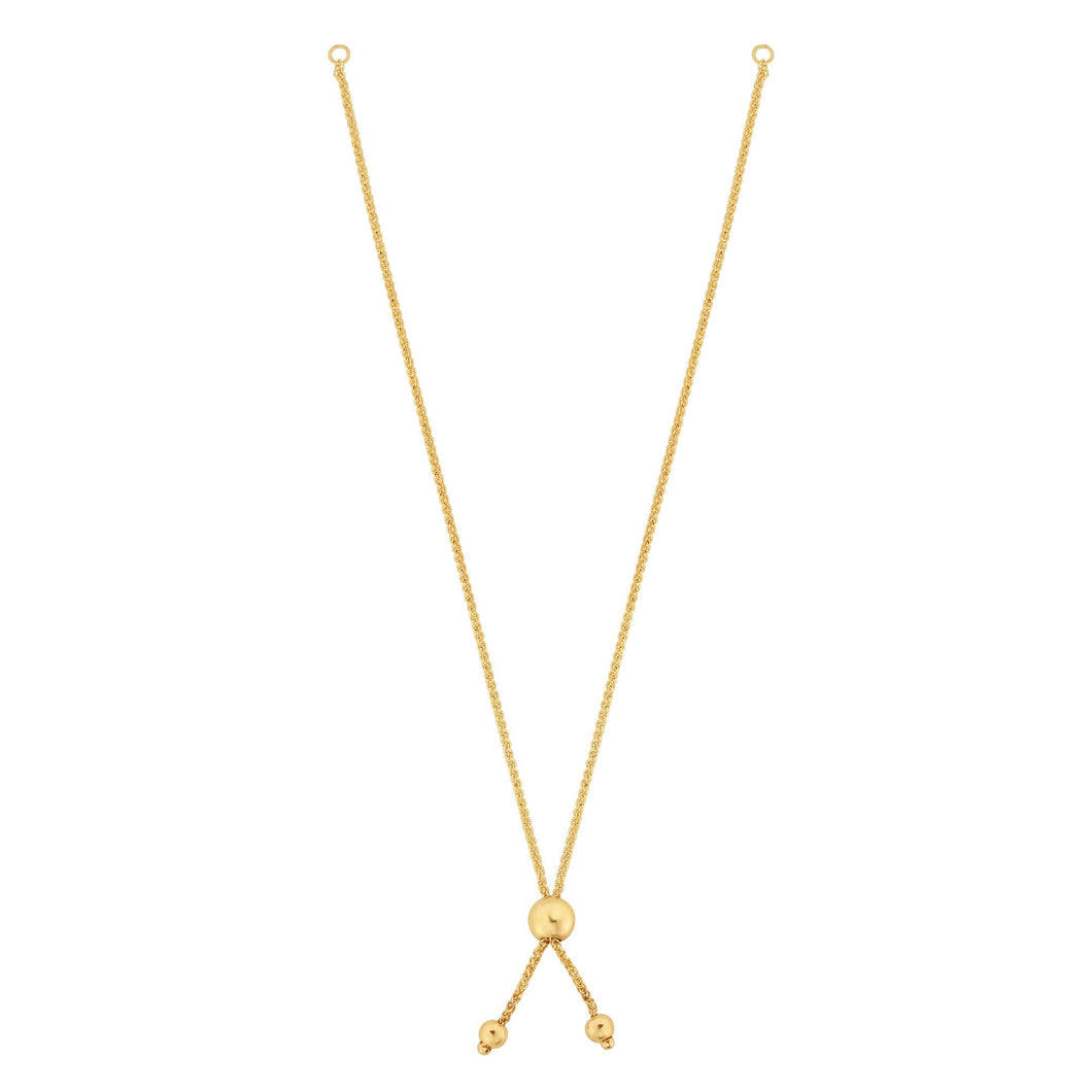 14K Gold Round Wheat Chain with Ball Slide Friendship Bracelet