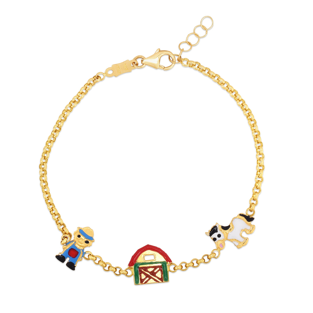 14K Gold Enamel Panda Bracelet