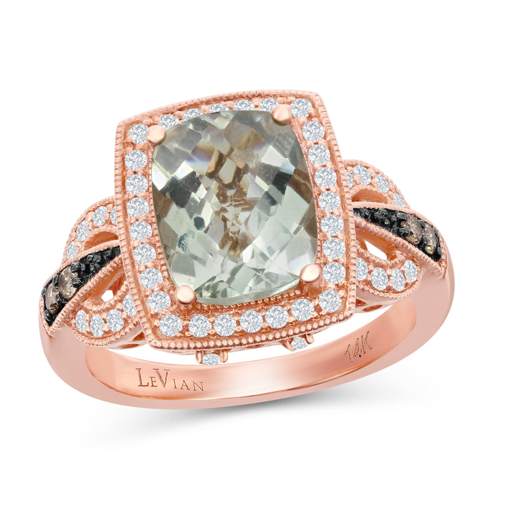 Le Vian Chocolatier� Ring featuring 2 1/2 cts. Mint Julep Quartz�, 1/15 cts. Chocolate Diamonds�, 1/4 cts. Vanilla Diamonds� set in 14K Strawberry Gold�