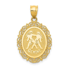 Load image into Gallery viewer, 14k Solid Satin Polished Gemini Zodiac Oval Pendant
