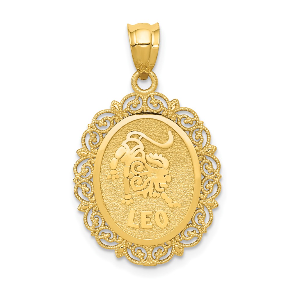 14k Solid Satin Polished Leo Zodiac Oval Pendant