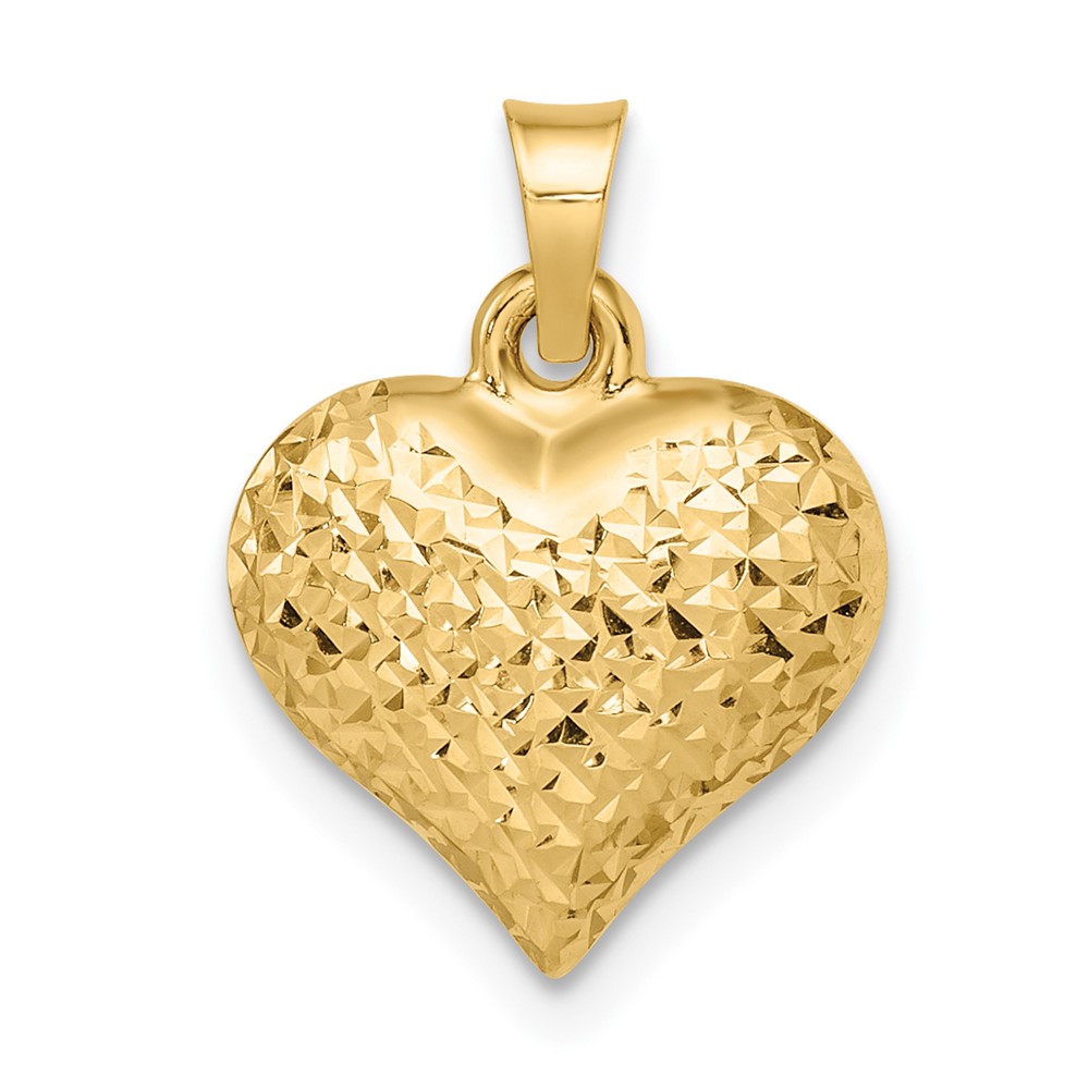14k Polished Diamond-cut Large Puffed Heart Pendant