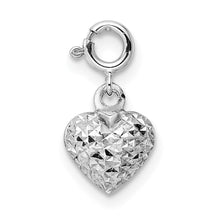 Load image into Gallery viewer, 14K White Gold Diamond-cut Heart Spring Ring Charm Pendant
