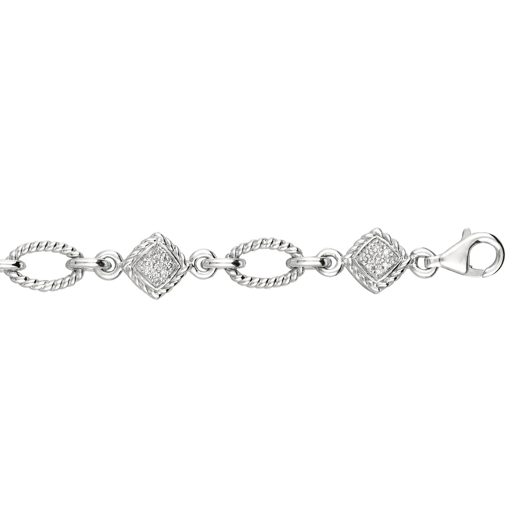 Silver Open Oval Rope .25ct Diamond Accent Link Bracelet