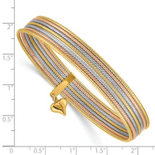 Load image into Gallery viewer, 14K Tri-color w/ Dangle Heart Oversized Set of 7 Textured Slip-on Bangles
