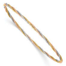 Load image into Gallery viewer, 14k Tri-color Diamond-cut Twisted Slip-on Bangle
