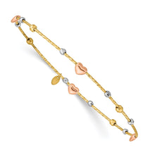 Load image into Gallery viewer, 14k Tri-color Heart Diamond-cut Slip-on Bangle
