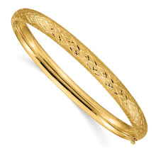 Load image into Gallery viewer, 14k 4/16 Diamond-cut Fancy Hinged Bangle Bracelet
