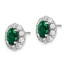 Load image into Gallery viewer, 14K White Gold Lab Grown Diamond and Oval Created EmeraldFashion Earrings
