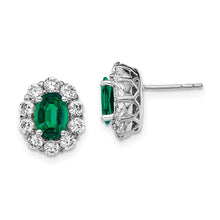 Load image into Gallery viewer, 14K White Gold Lab Grown Diamond and Oval Created EmeraldFashion Earrings
