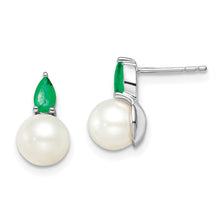 Load image into Gallery viewer, 14k White Gold FWC Pearl and Emerald Post Earrings

