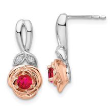 Load image into Gallery viewer, 14K Two-tone White &amp; Rose Ruby and Diamond Flower Post Earrings
