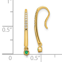 Load image into Gallery viewer, 14k Polished Diamond and Emerald Drop Wire Earrings
